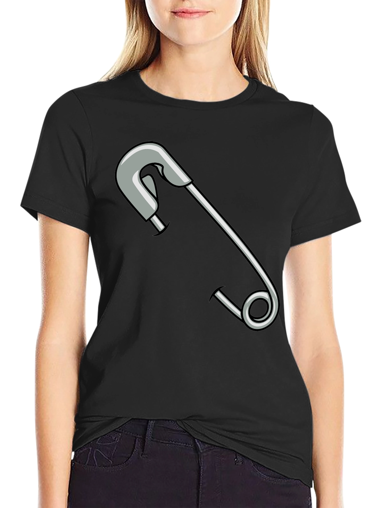 Black Safety Pin Graphic T-Shirt - Unisex Casual Tee view 2