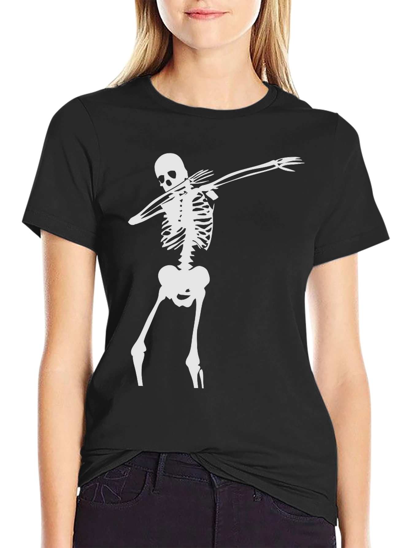 Black Skeleton Dabbing Tee - Black Graphic T-Shirt view 2