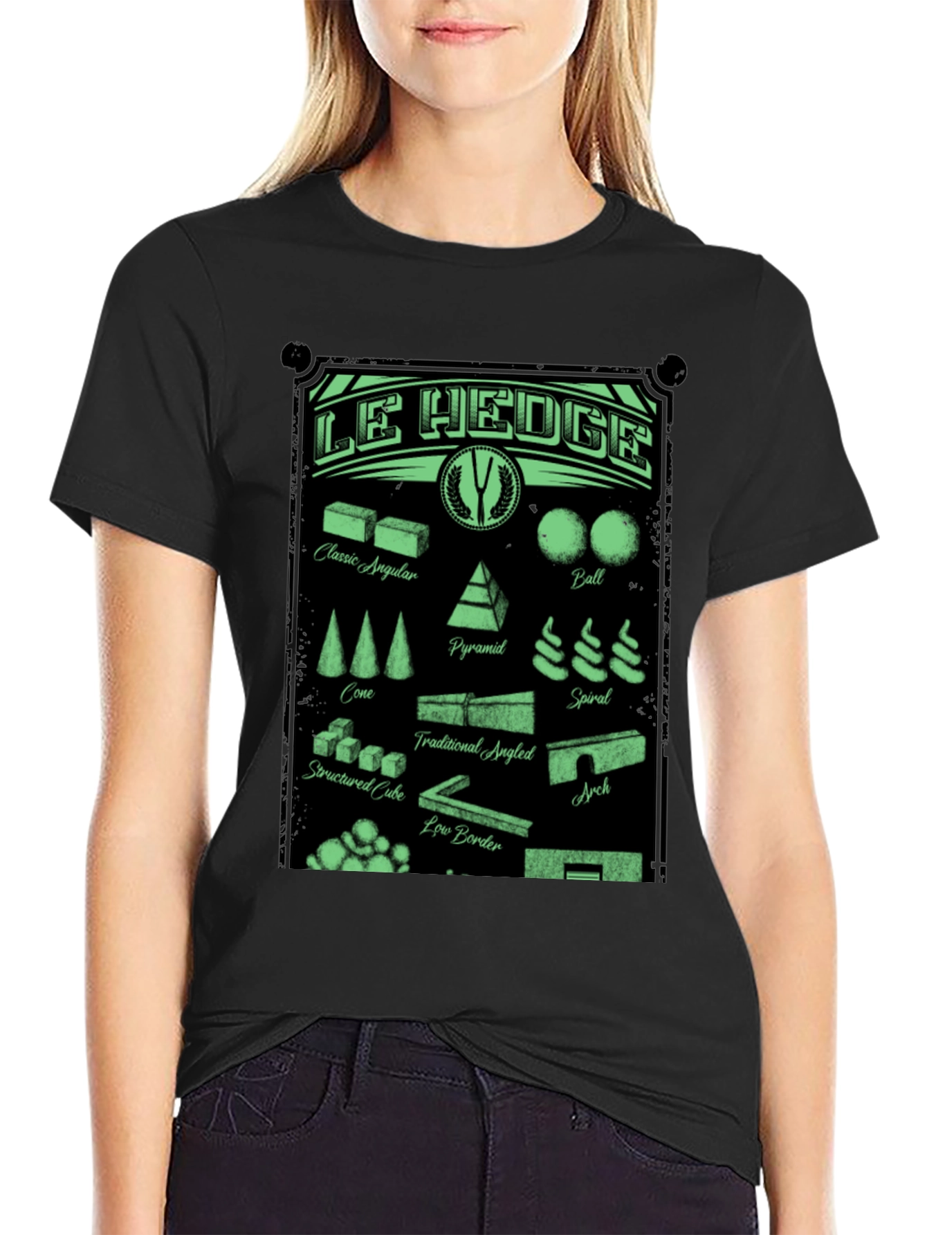 Black Le Hedge T-Shirt: Garden Shape Designs view 2