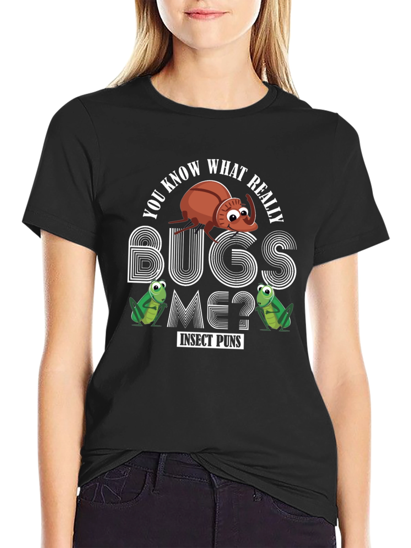 Black Insect Puns Graphic Tee - Bugs Me? view 2