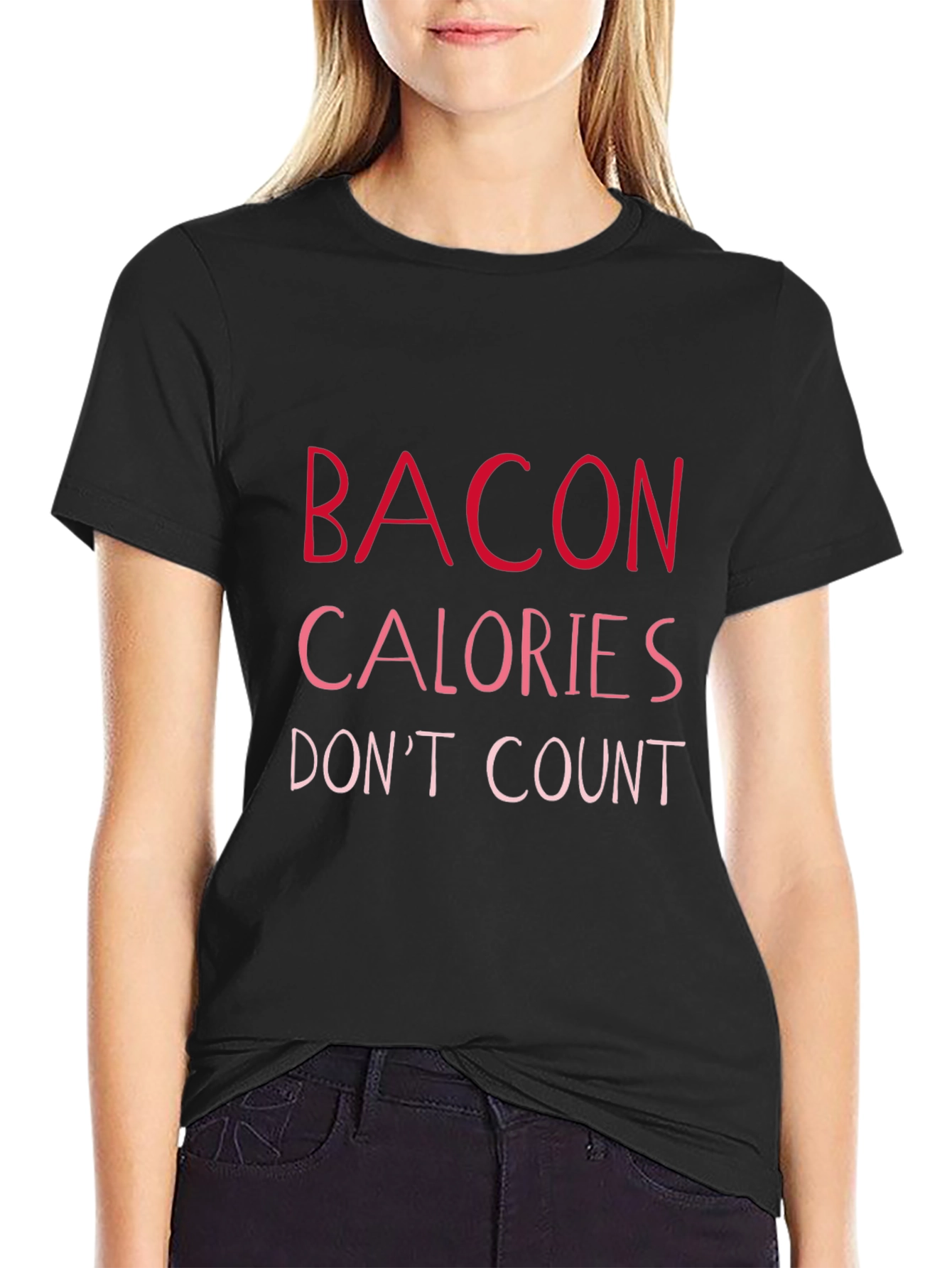 Black Bacon Calories Don't Count T-Shirt - Funny Foodie Tee view 2