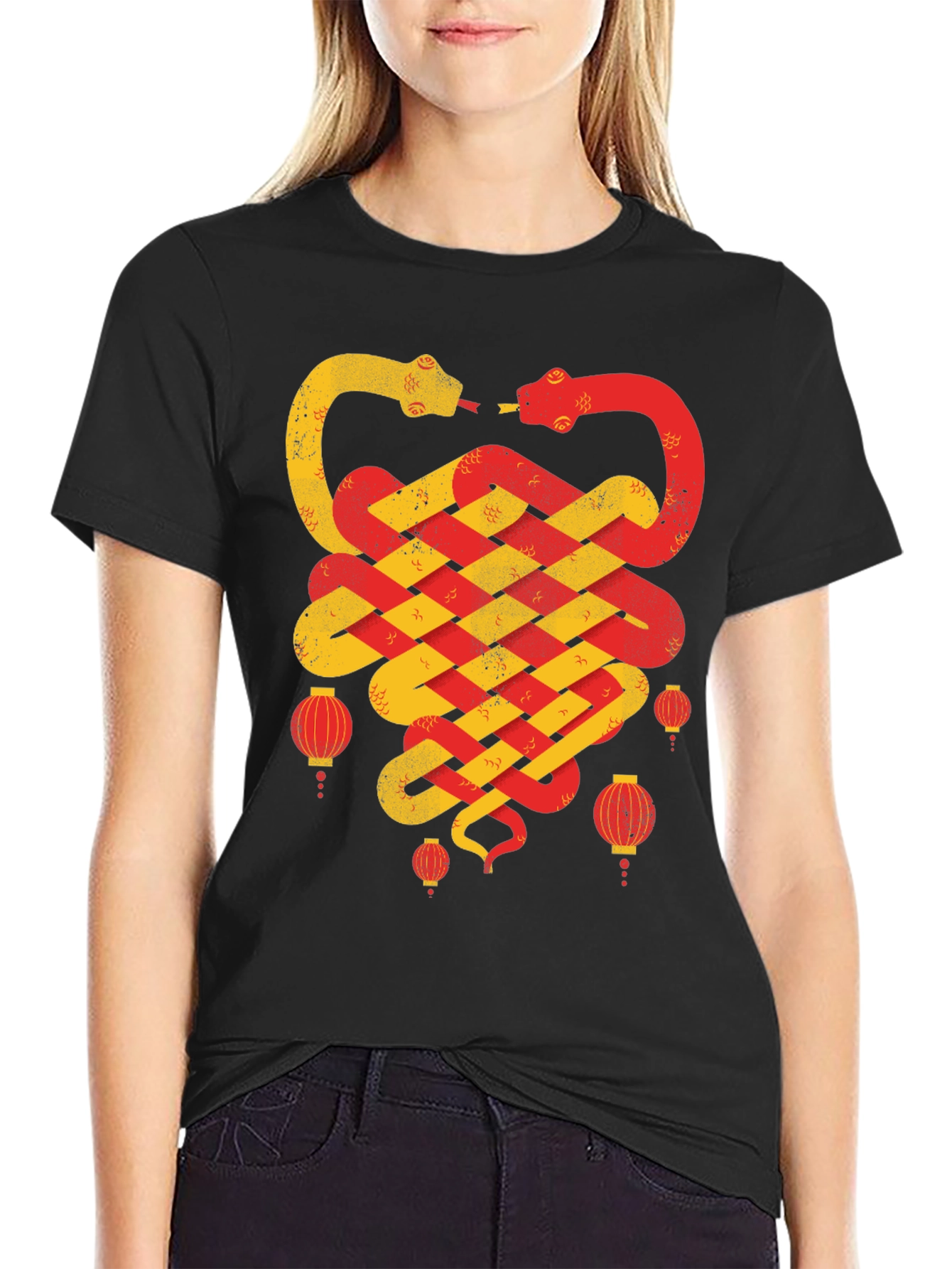 Black Chinese New Year Snake Lantern T-Shirt view 2