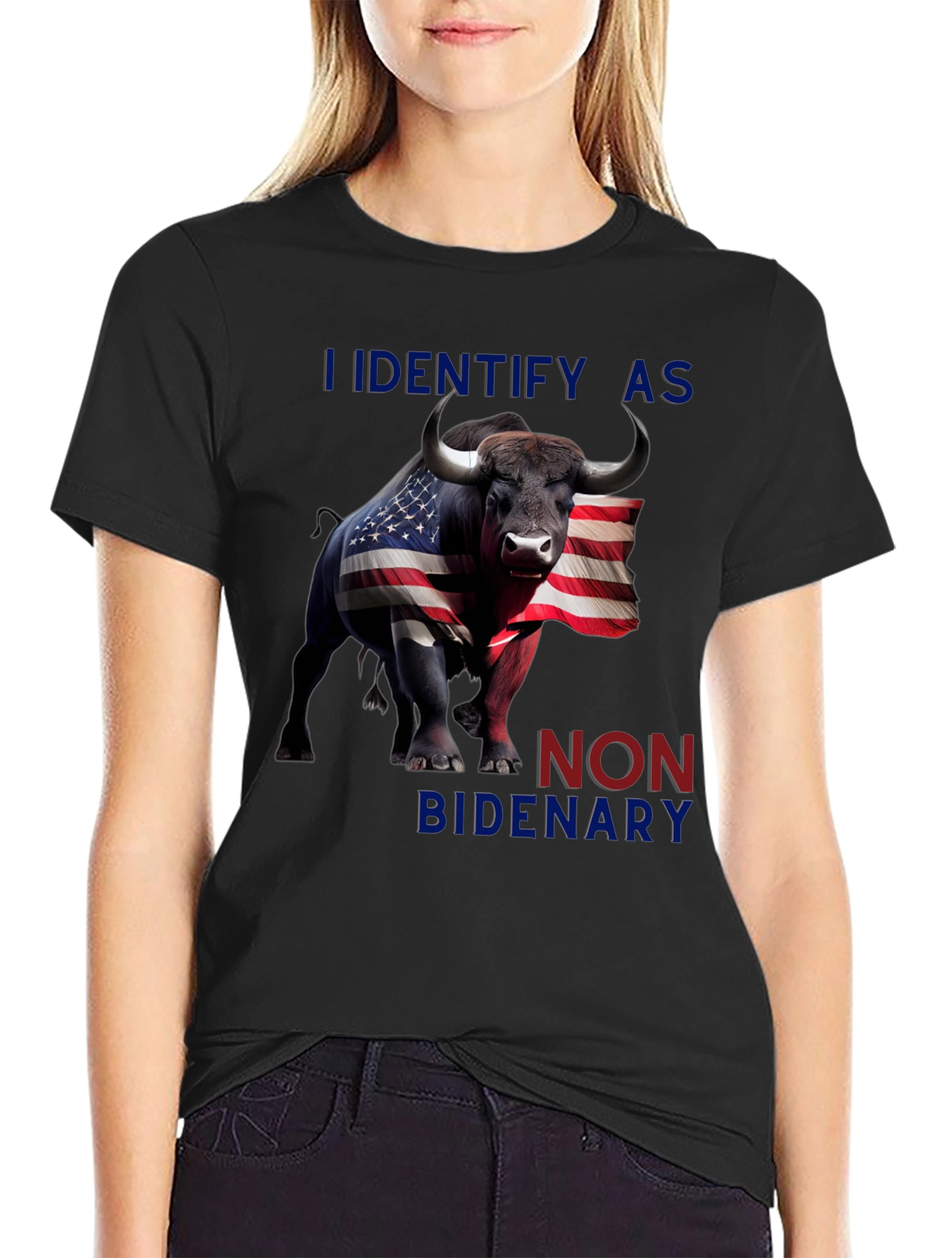 Black I Identify As Non Bidenary T-Shirt view 2