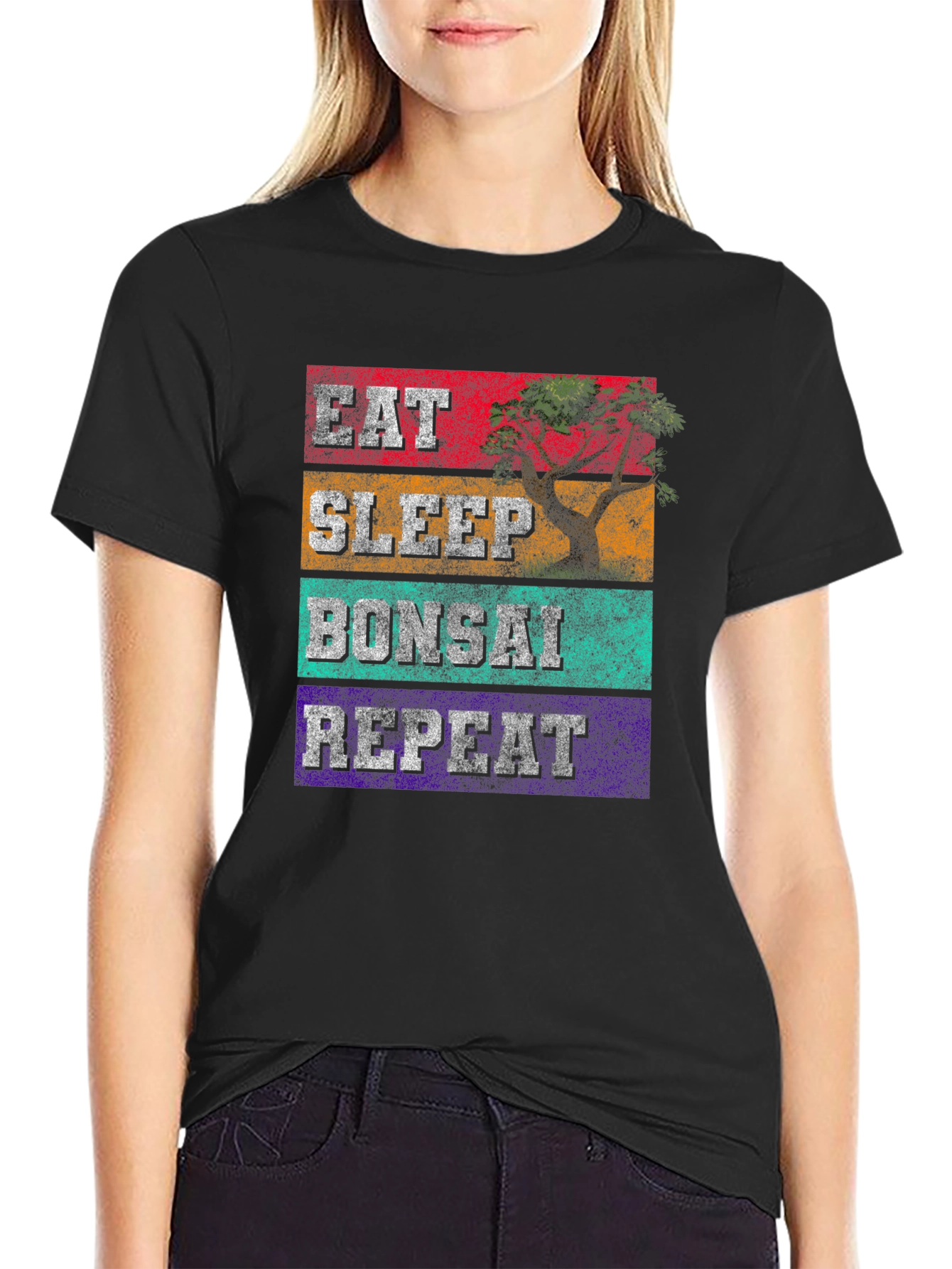 Black Eat Sleep Bonsai Repeat Graphic Tee view 2