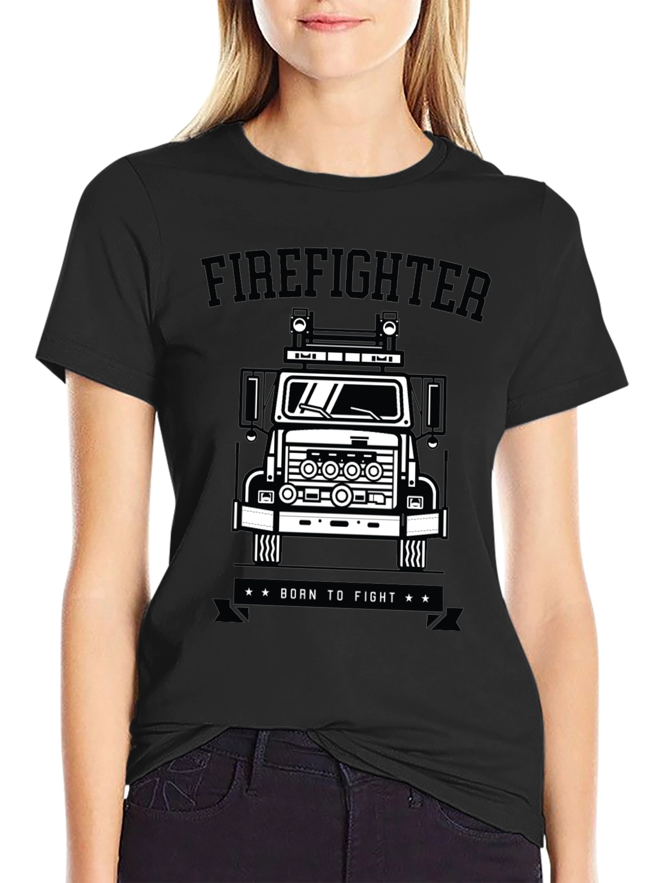 Black Firefighter Truck Graphic Tee - Born to Fight view 2
