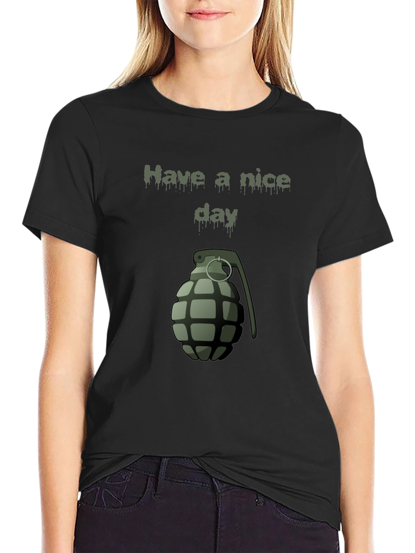 Black Have a Nice Day Grenade Graphic Tee - Black view 2