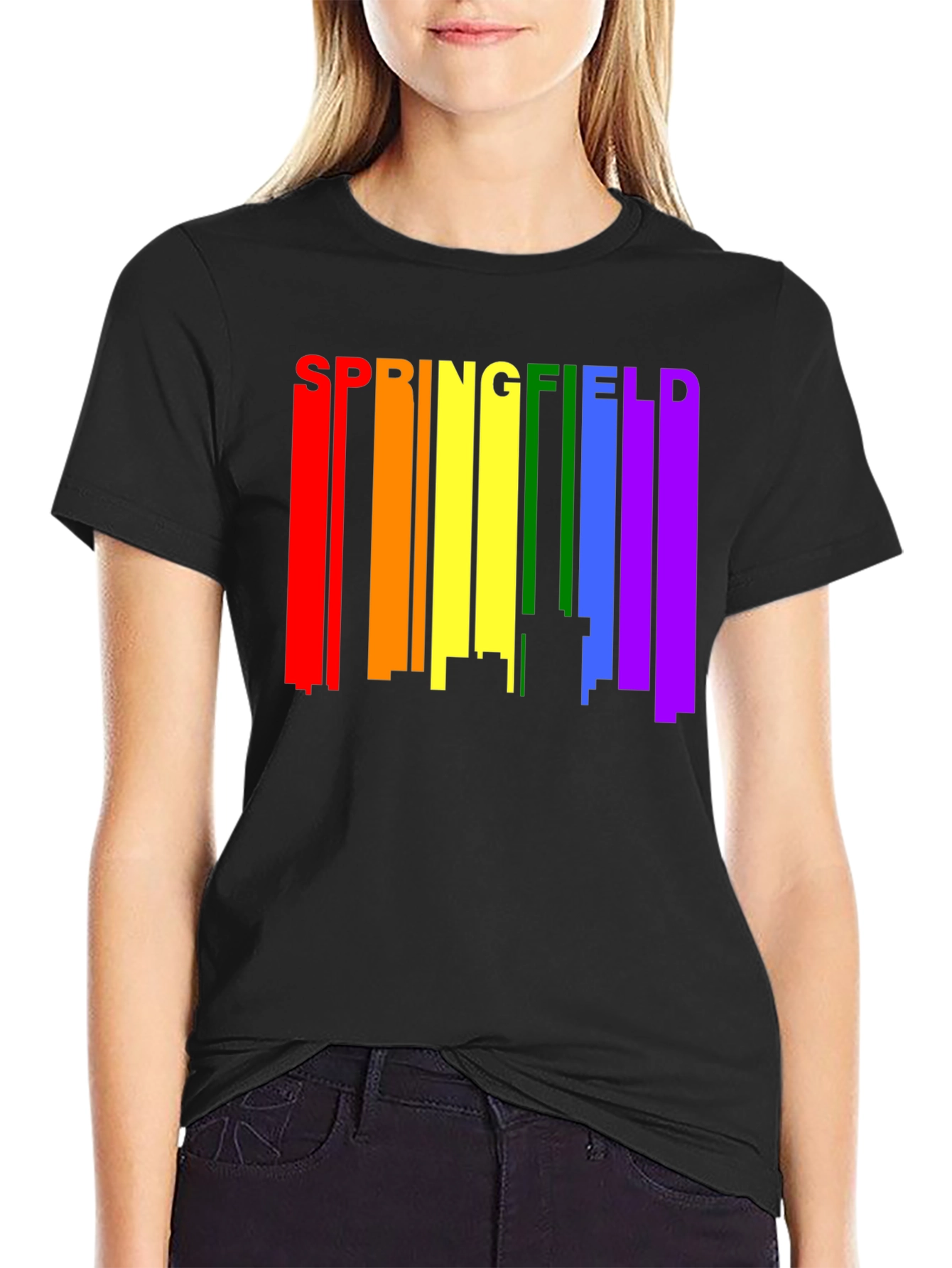 Black Springfield Rainbow Skyline Black T-Shirt view 2