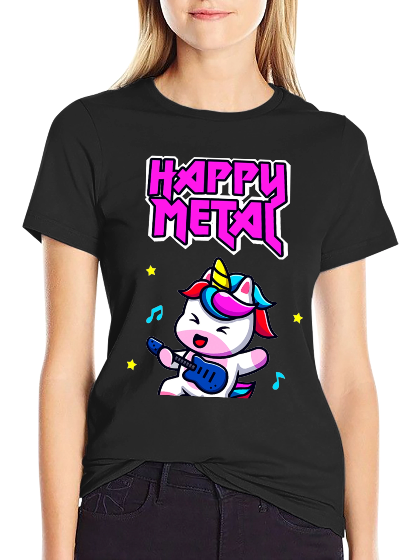Black Happy Metal Unicorn T-Shirt - Rock On! view 2