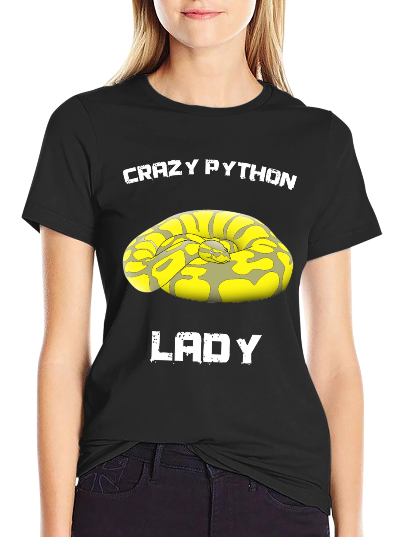 Black Crazy Python Lady Graphic T-Shirt view 2