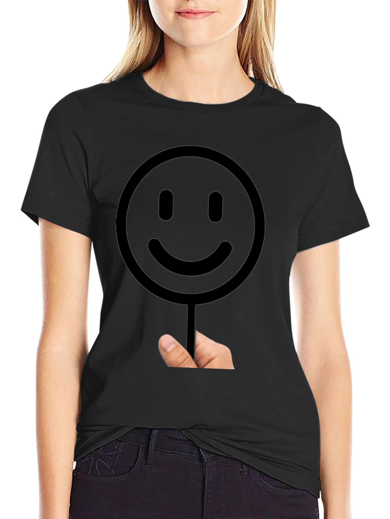 Black Smiley Face Graphic T-Shirt - Black view 2