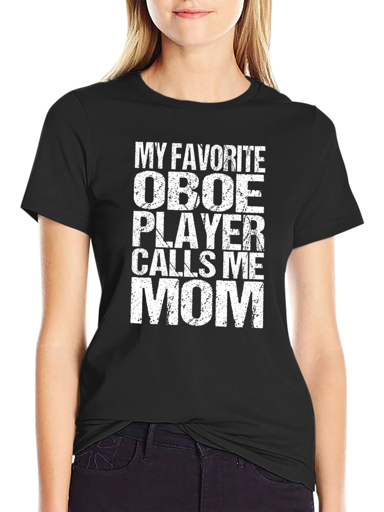 Black Oboe Player Mom T-Shirt - Funny Gift for Musical Moms view 2