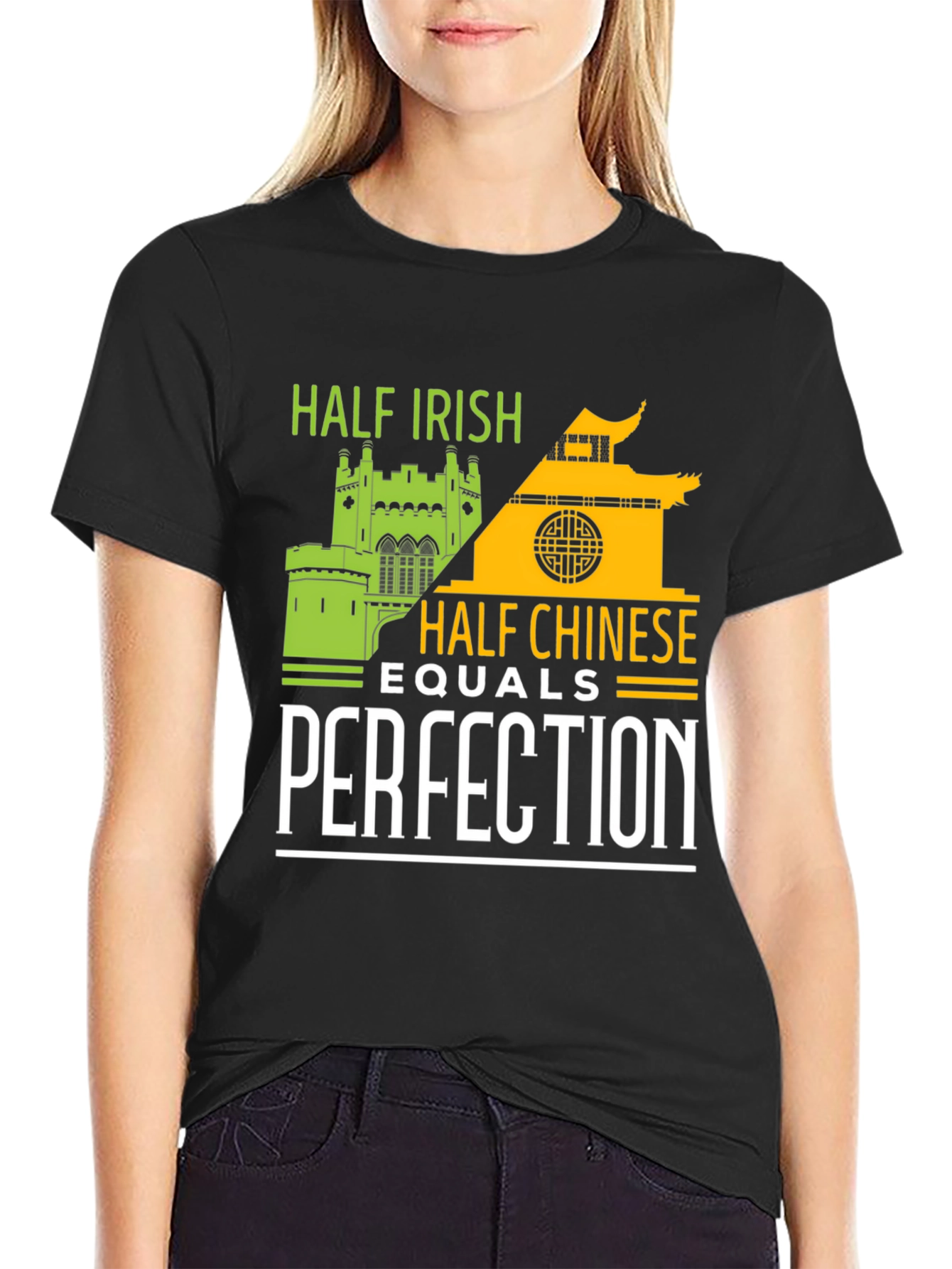 Black Half Irish Half Chinese Perfection Graphic Tee view 2