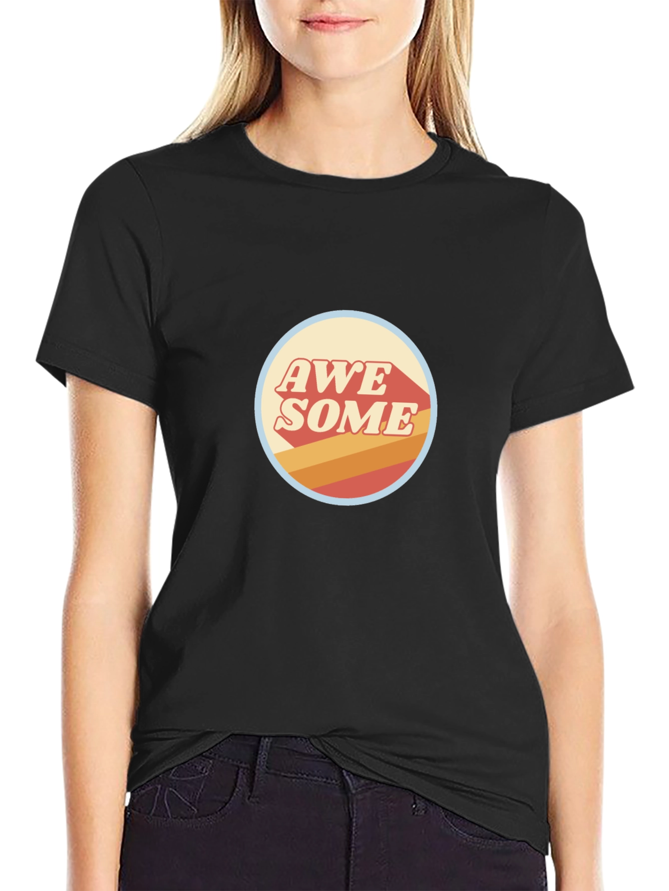 Black Awesome Retro Graphic Tee - Stylish Black T-Shirt view 2