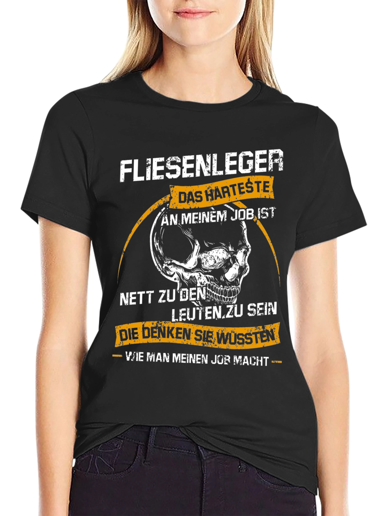 Black Humorous Tradesman T-Shirt: Fliesenleger Skull Tee view 2
