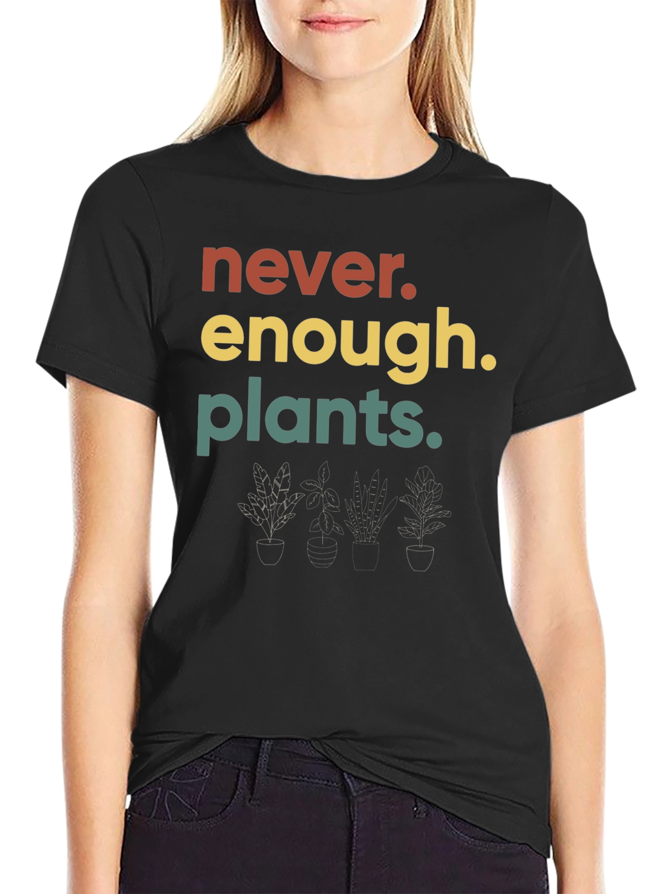 Black Never Enough Plants T-Shirt - Black view 2