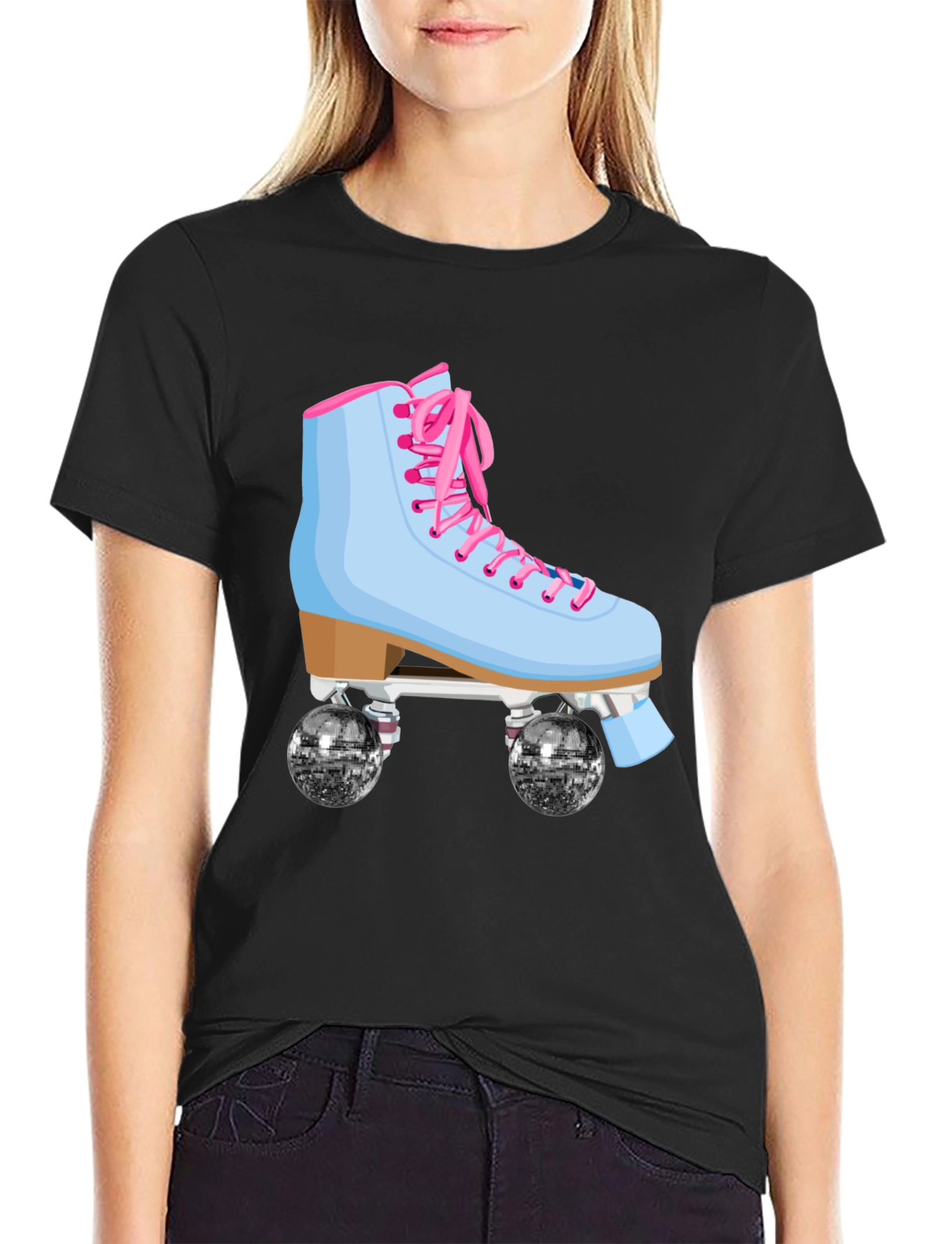 Black Retro Roller Skate Graphic T-Shirt view 2