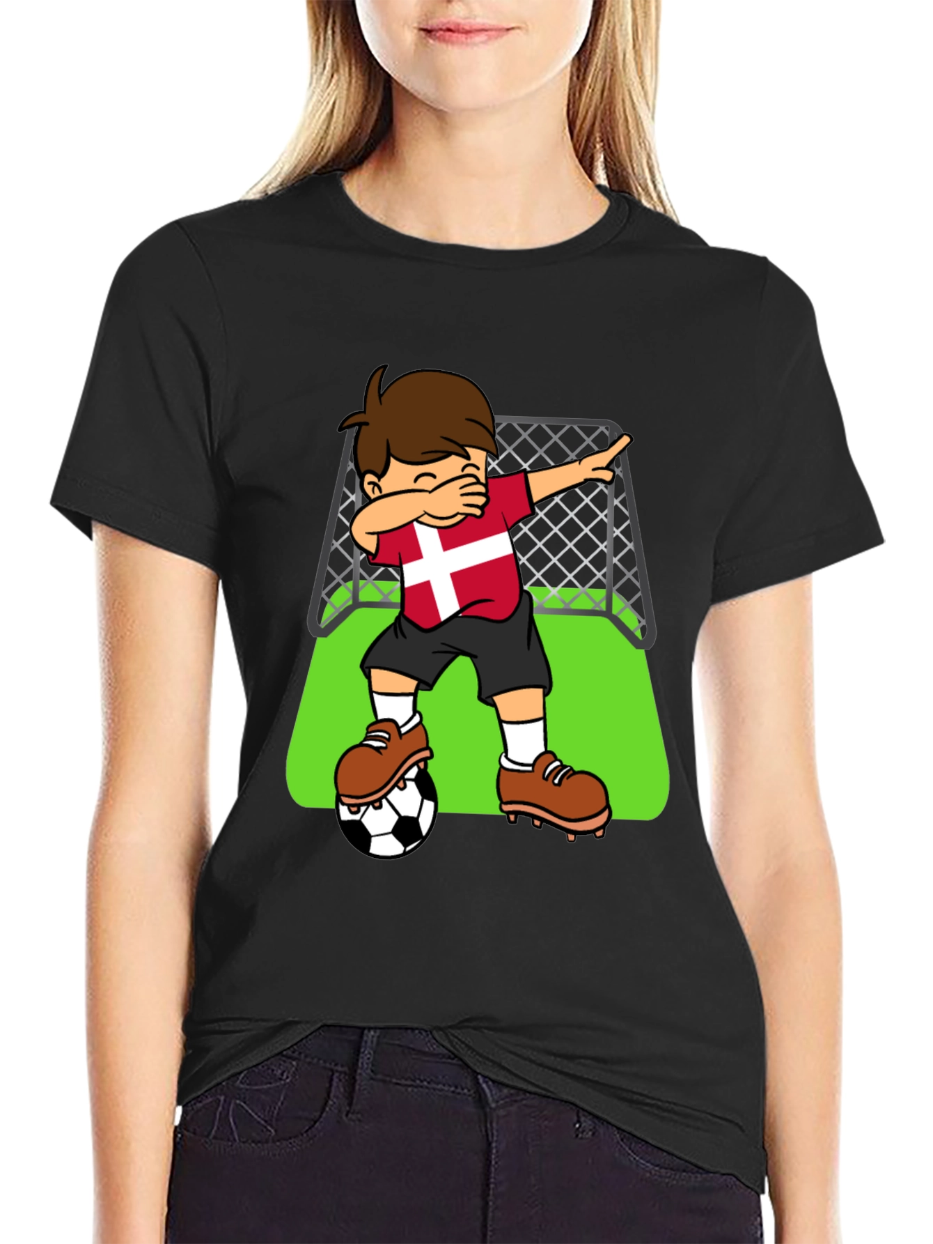 Black Denmark Soccer Dab T-Shirt view 2