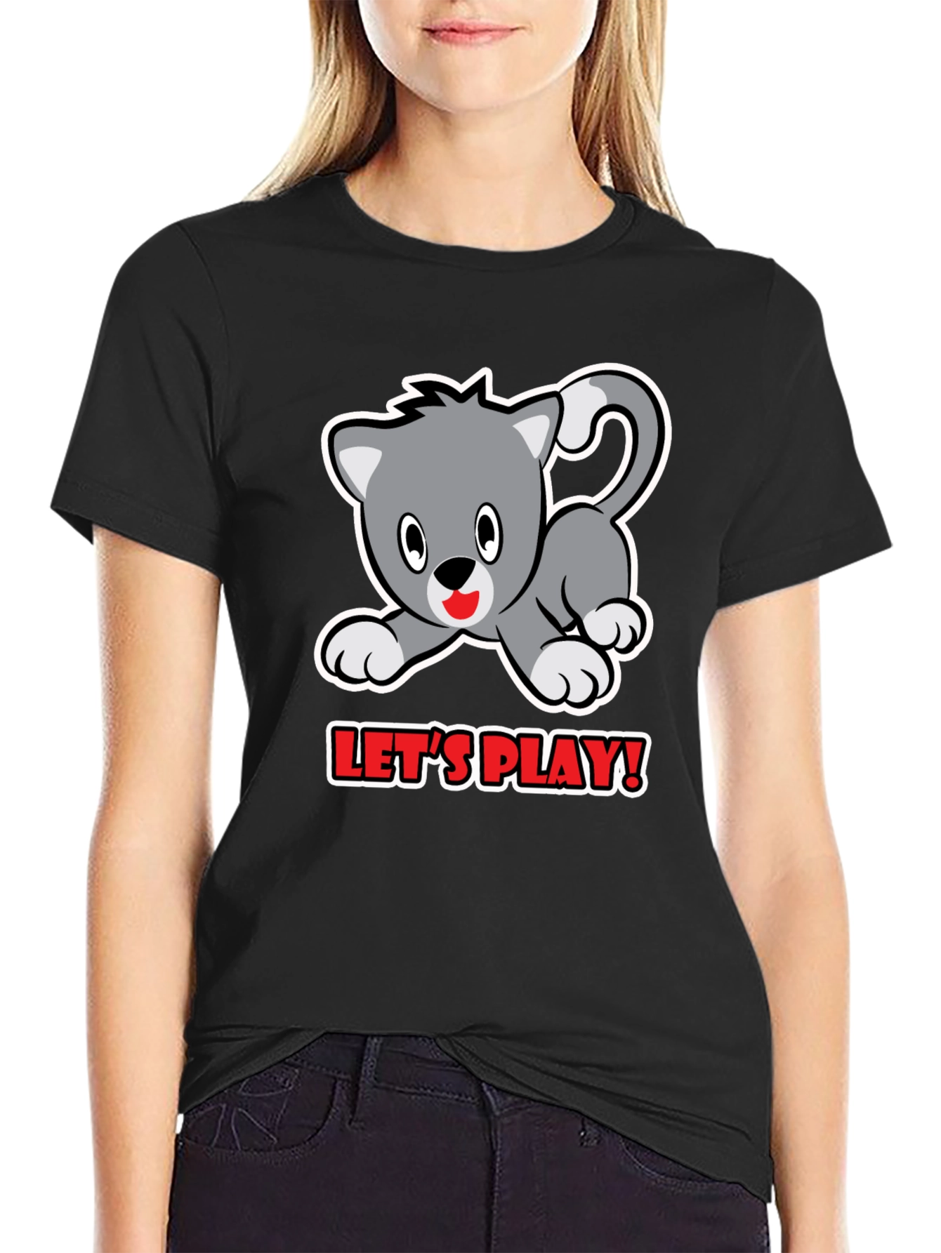 Black Cute Kitten Play T-Shirt view 2