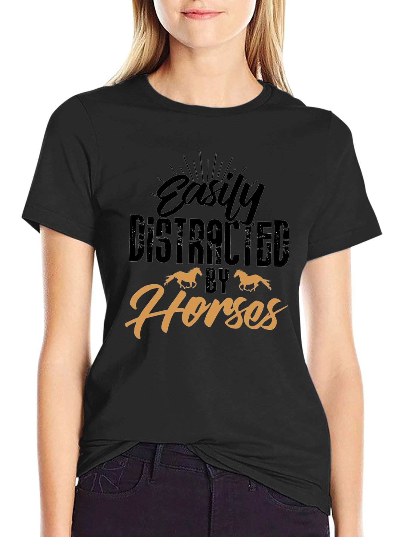 Black Easily Distracted By Horses Graphic Tee view 2