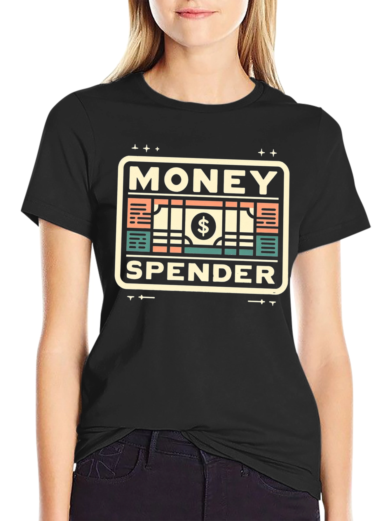 Black Money Spender Graphic T-Shirt | Black Crew Neck Tee view 2