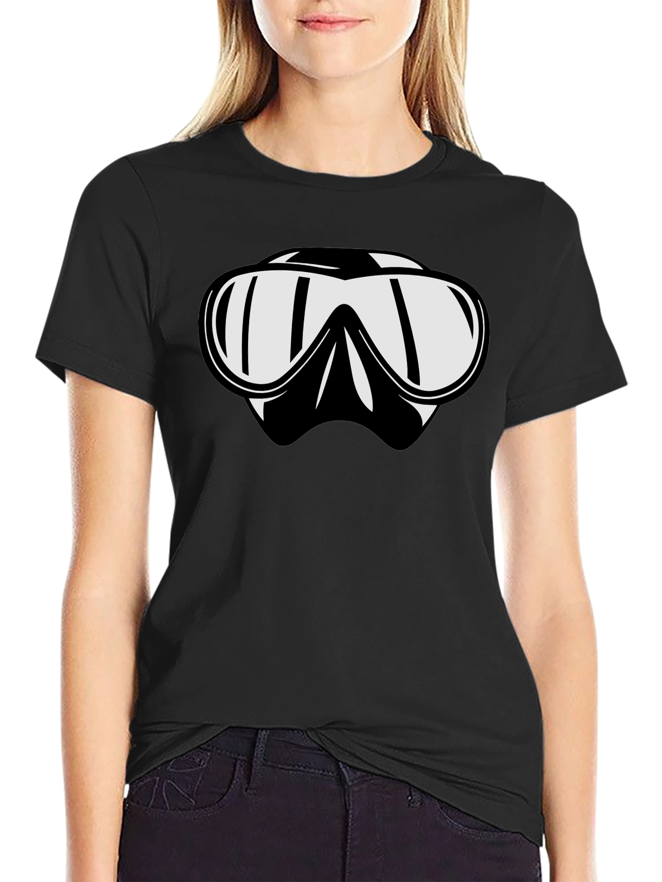 Black Diving Mask Graphic Tee - Black Cotton T-Shirt view 2