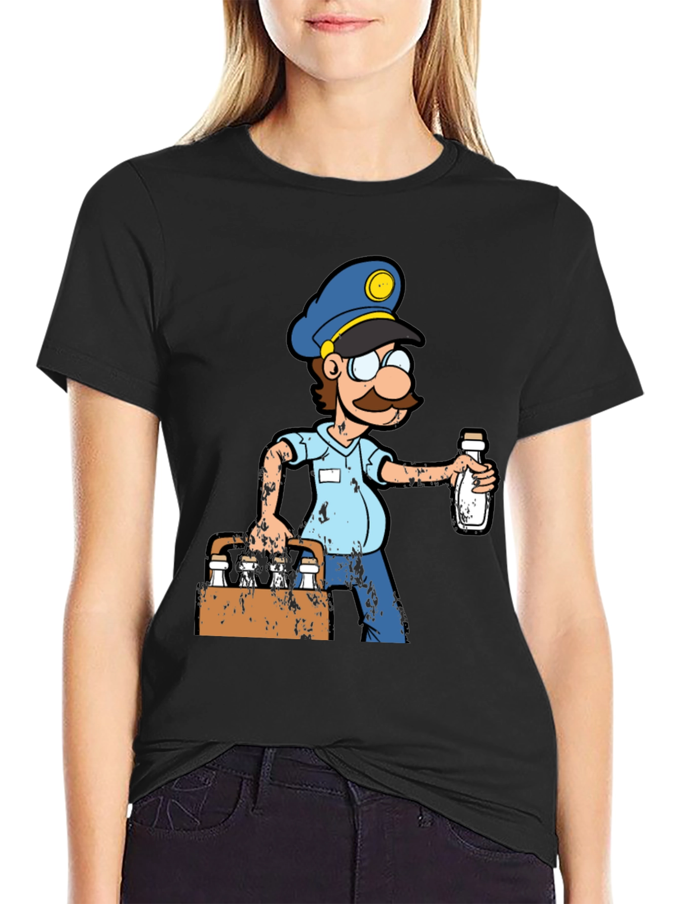 Black Cartoon Milkman T-Shirt view 2