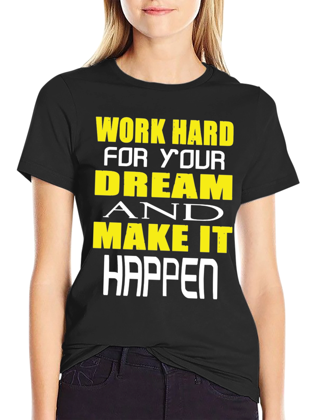 Black Motivational T-Shirt: Work Hard, Dream Big view 2