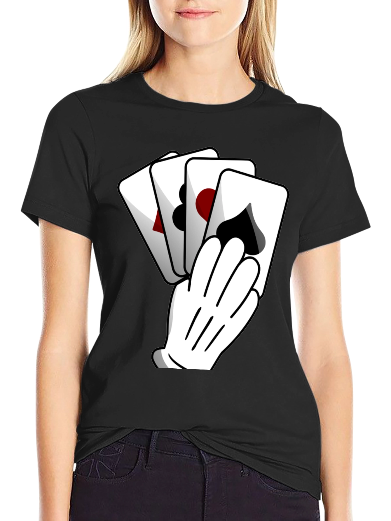 Black Playing Card Hand Black Graphic Tee view 2