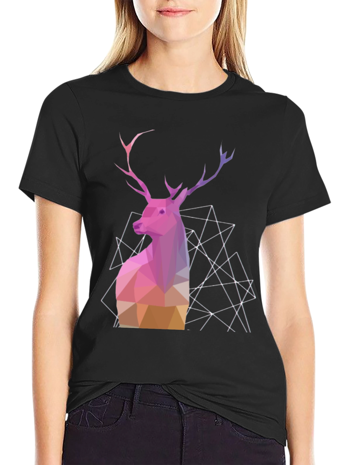 Black Geometric Deer Graphic Tee - Modern Animal Design view 2