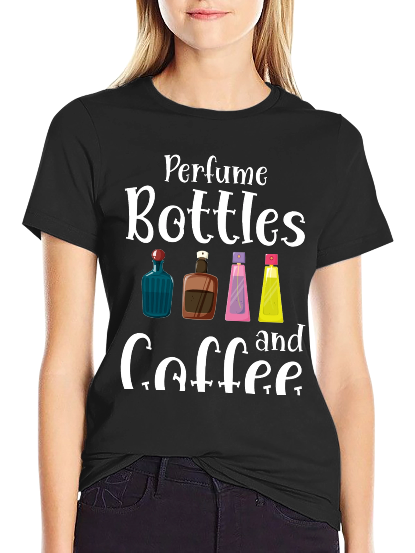 Black Perfume Bottles & Coffee T-Shirt view 2