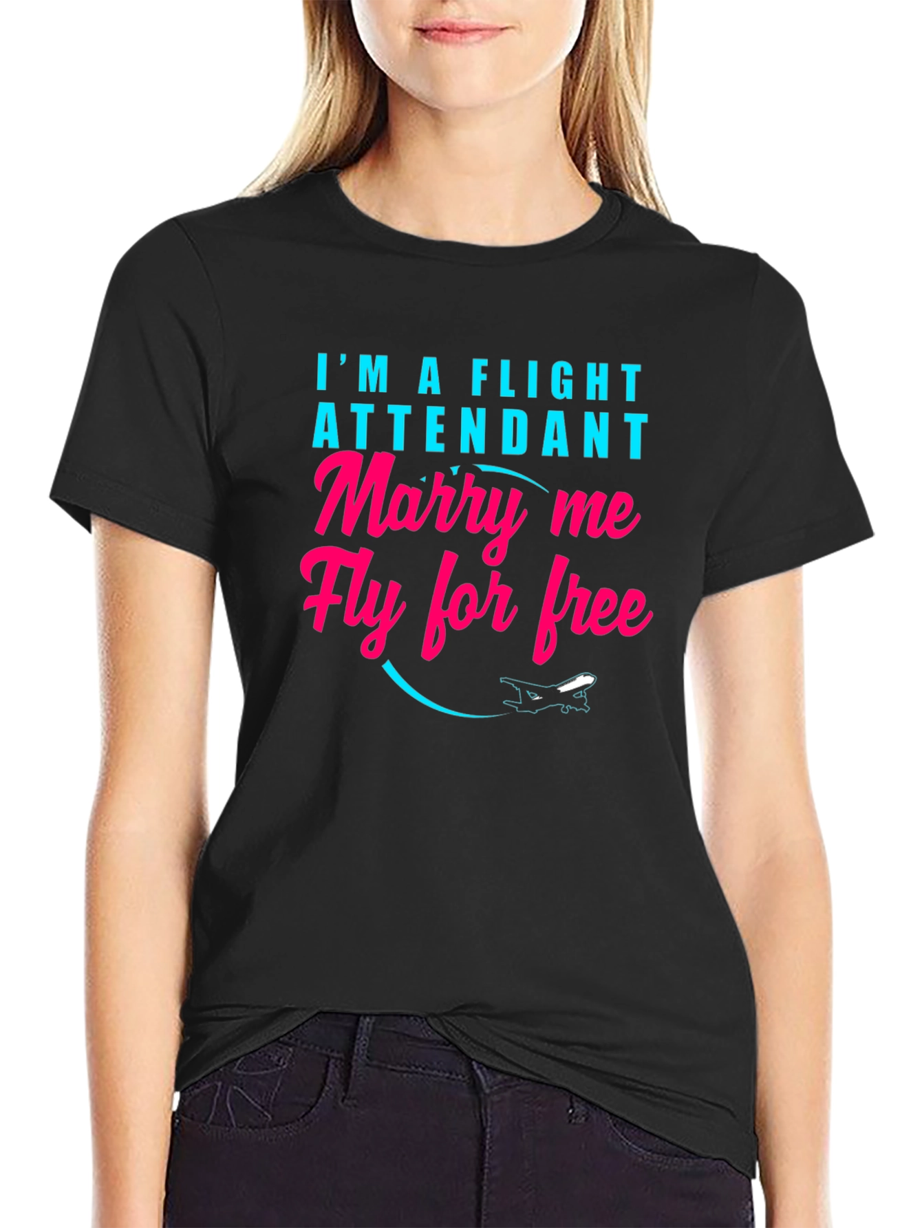 Black Funny Flight Attendant T-Shirt - Marry Me Fly Free view 2