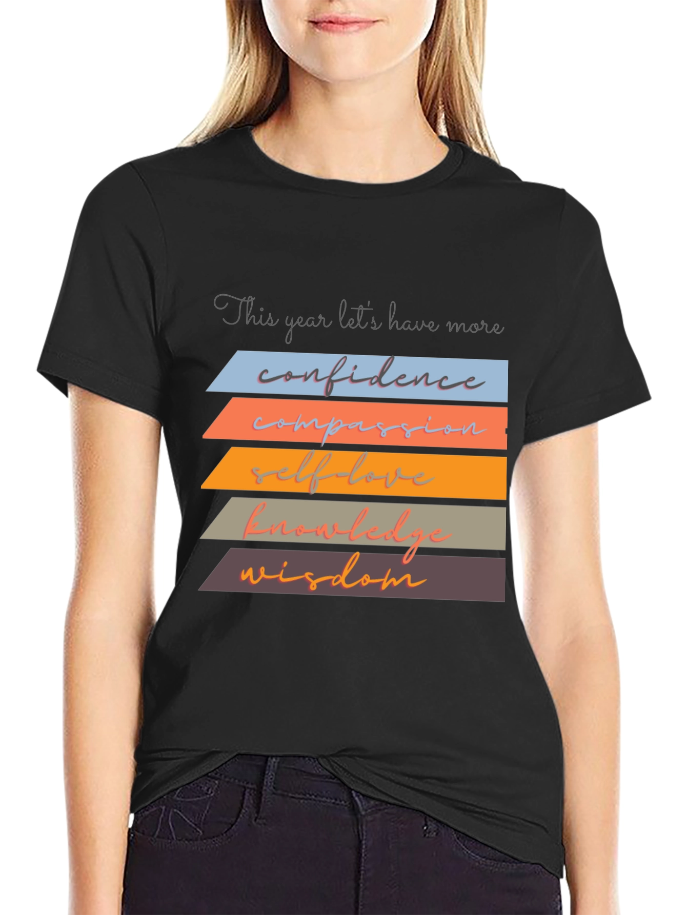 Black Inspirational T-Shirt: Confidence, Compassion, Wisdom view 2