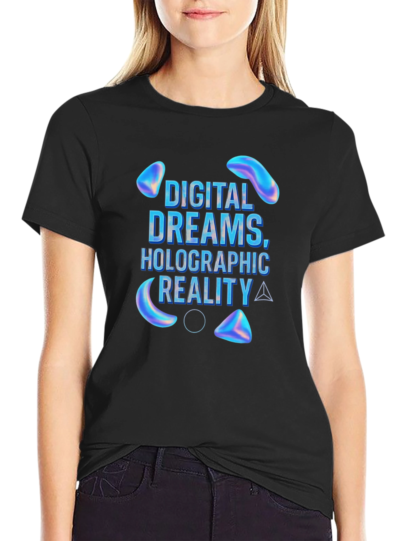 Black Digital Dreams Holographic Reality T-Shirt view 2