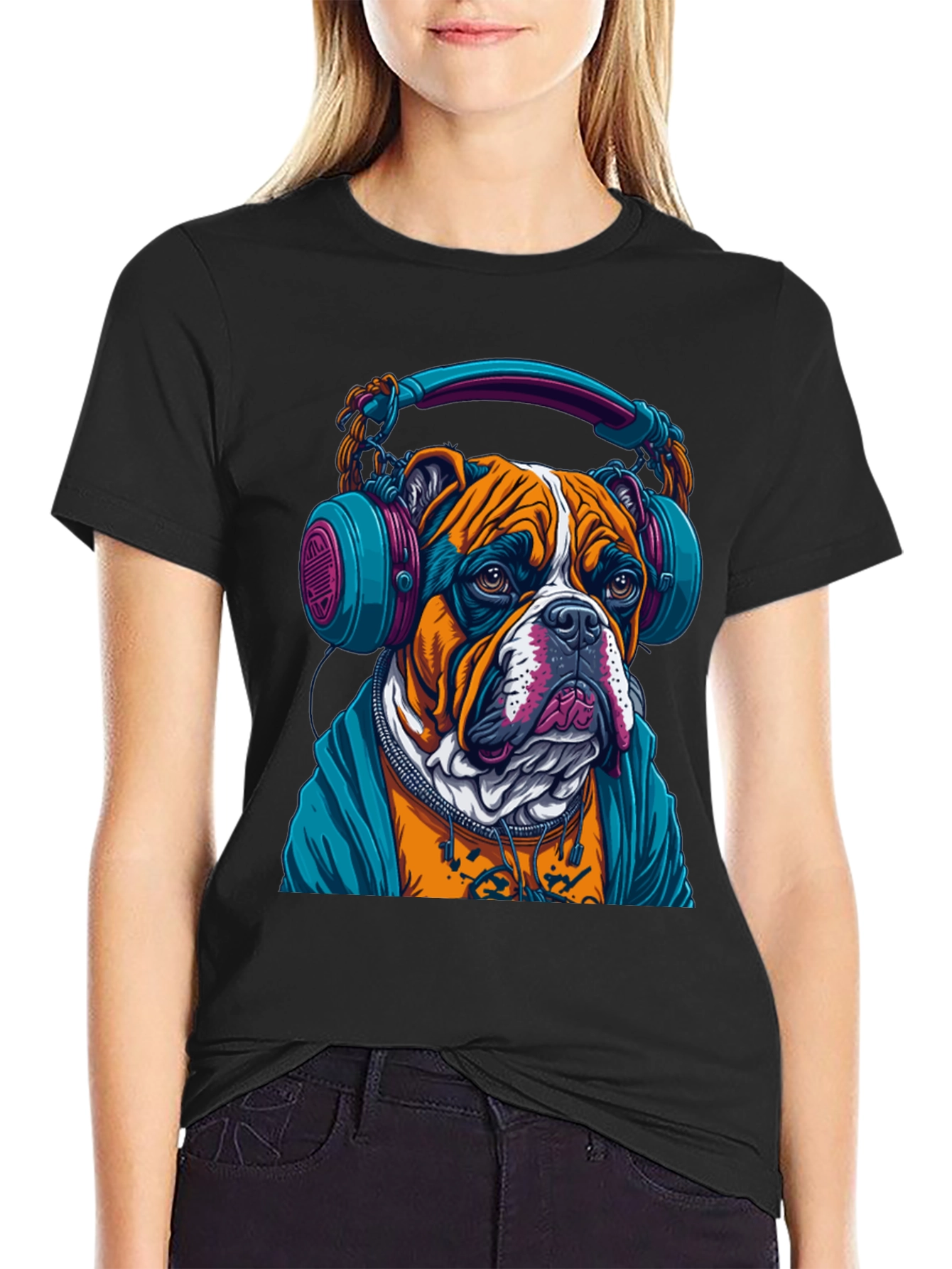 Black Bulldog DJ Graphic Tee - Cool & Trendy! view 2