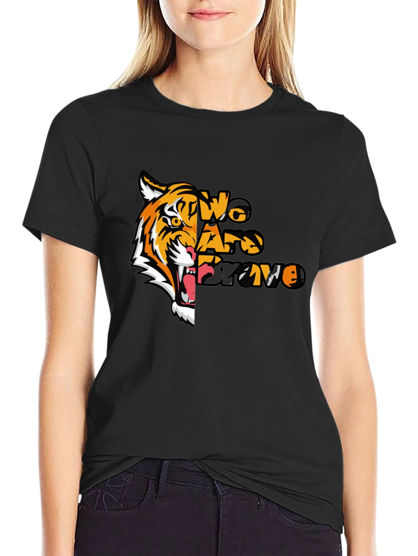 Black We Are Brave Tiger Graphic T-Shirt - Black view 2