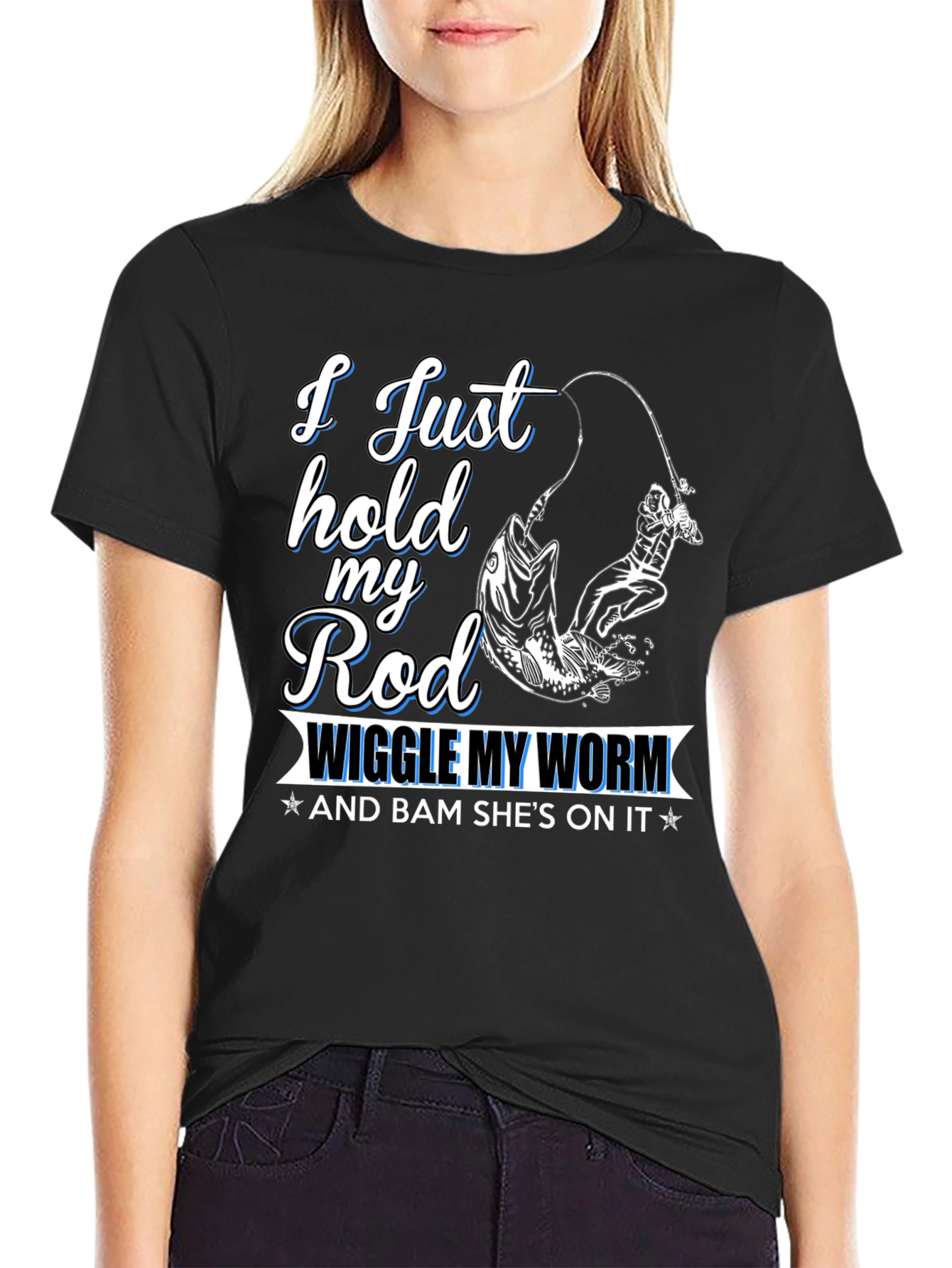 Black Fishing T-Shirt - I Just Hold My Rod view 2