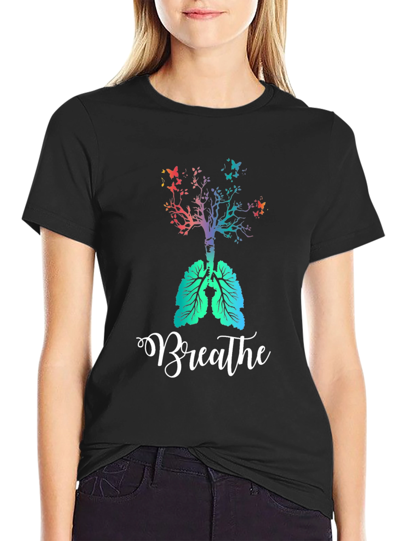 Black Breathe Tree Lungs T-Shirt view 2