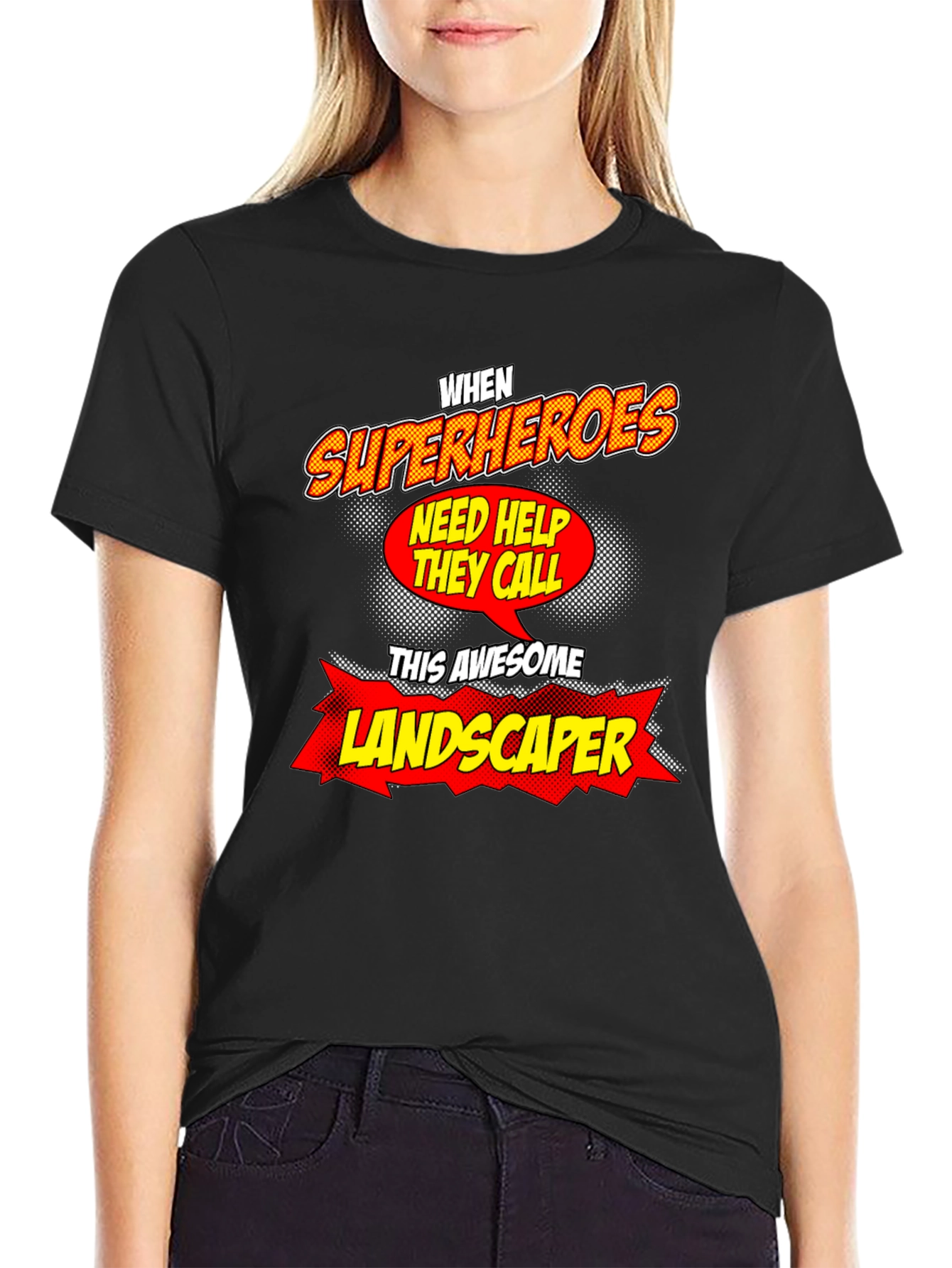 Black Awesome Landscaper Superheroes T-Shirt view 2
