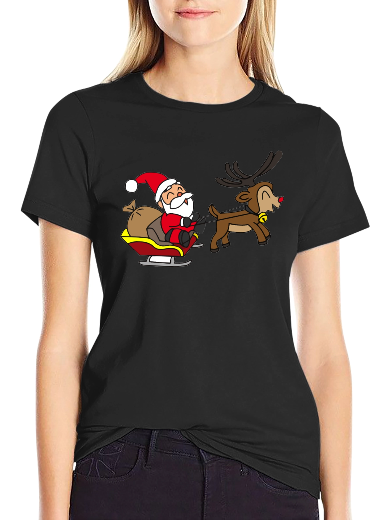 Black Santa & Reindeer Black Graphic Tee view 2