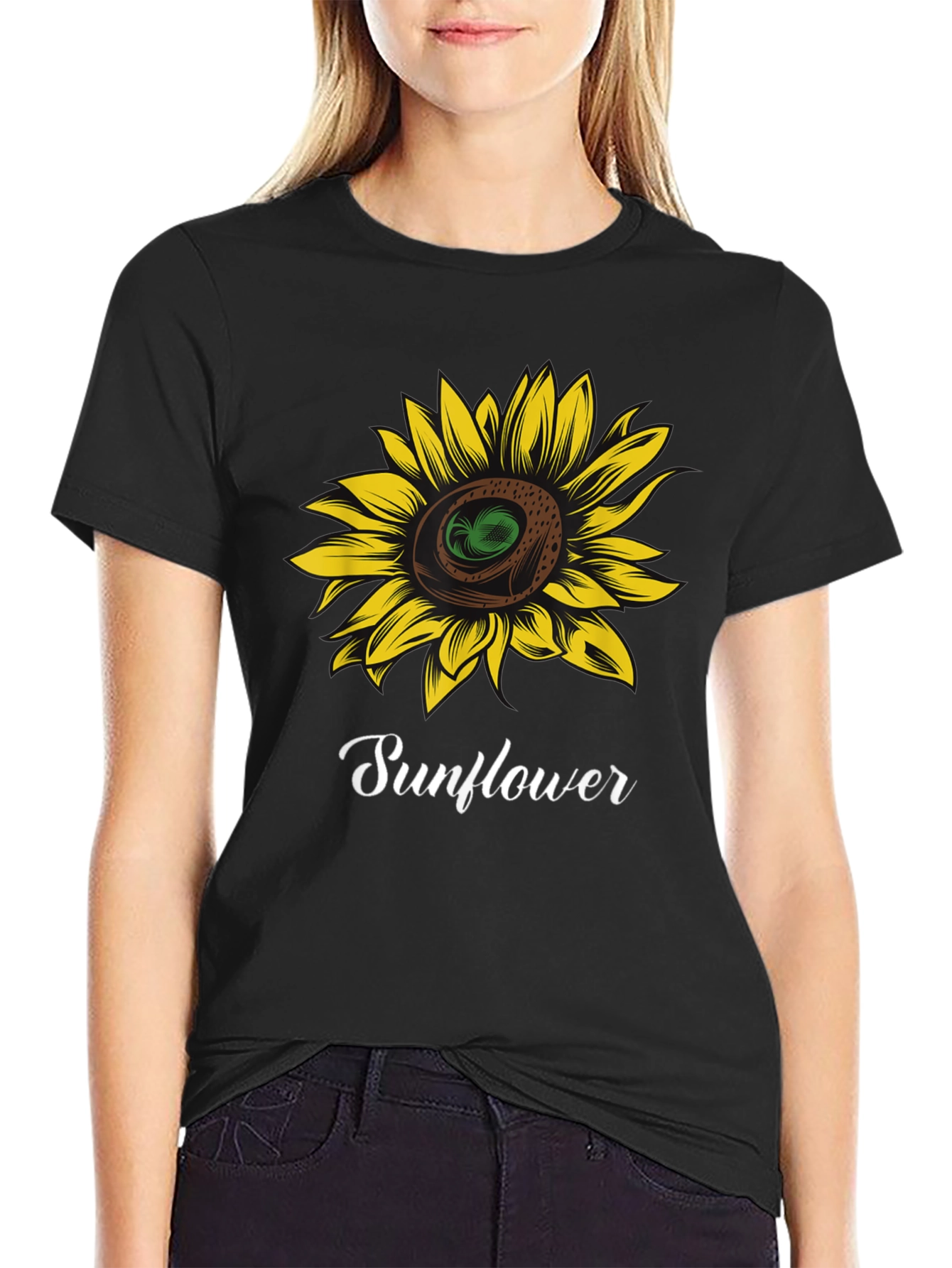 Black Sunflower Graphic T-Shirt - Stylish Black Tee view 2