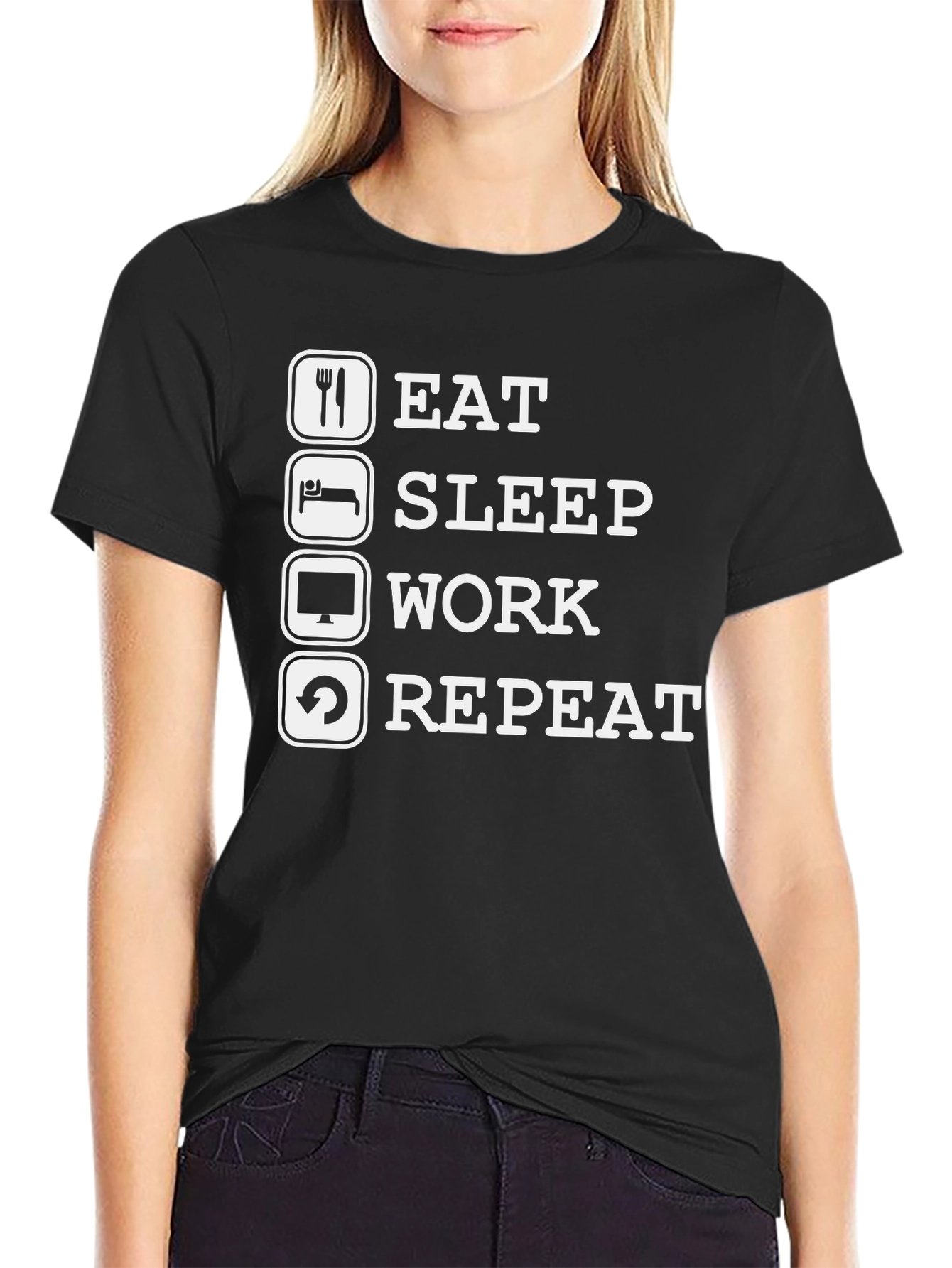 Black Eat Sleep Work Repeat Funny T-Shirt view 2