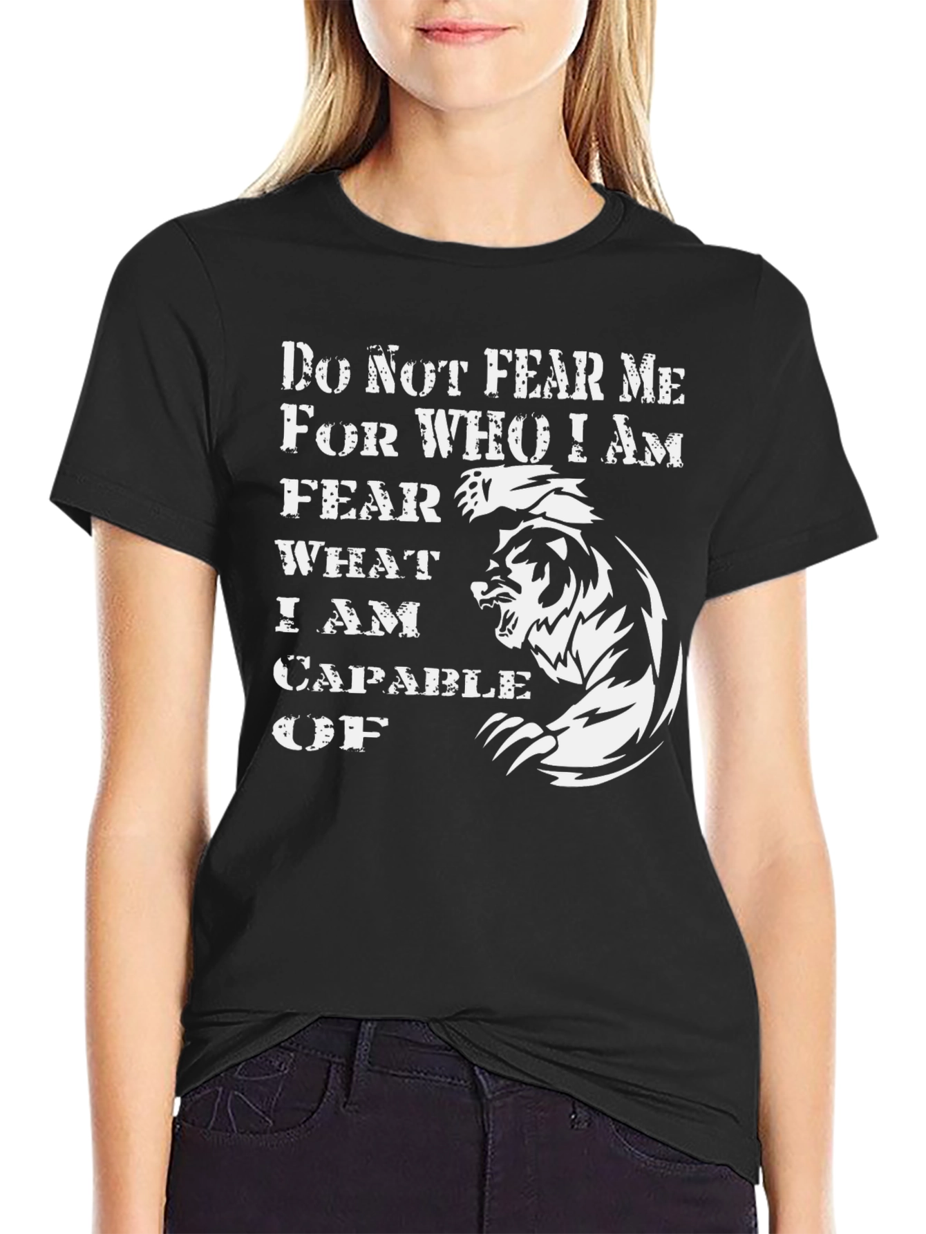 Black Fear Me Tiger Graphic T-Shirt - Bold Statement Tee view 2