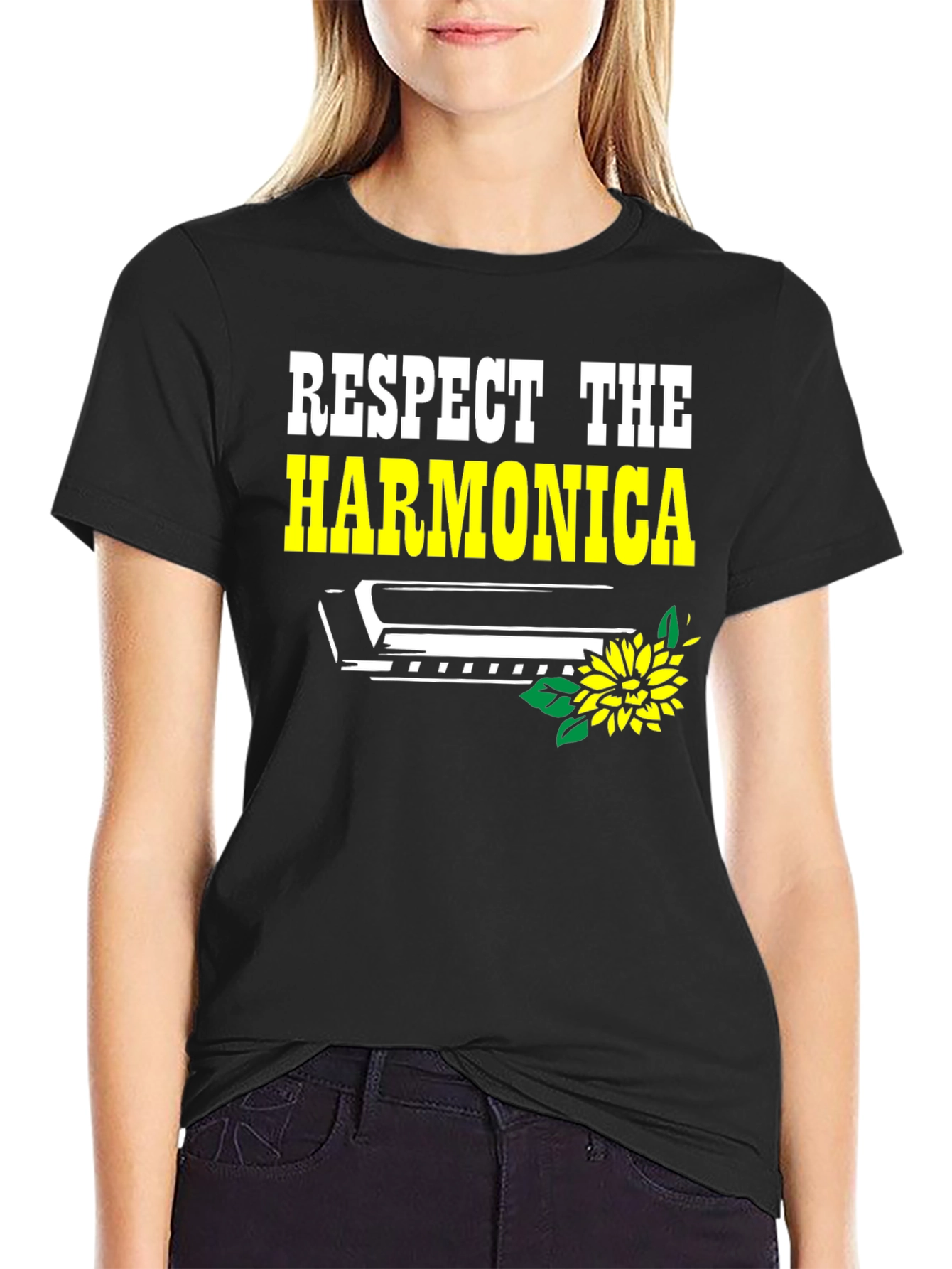 Black Respect the Harmonica Graphic Tee view 2