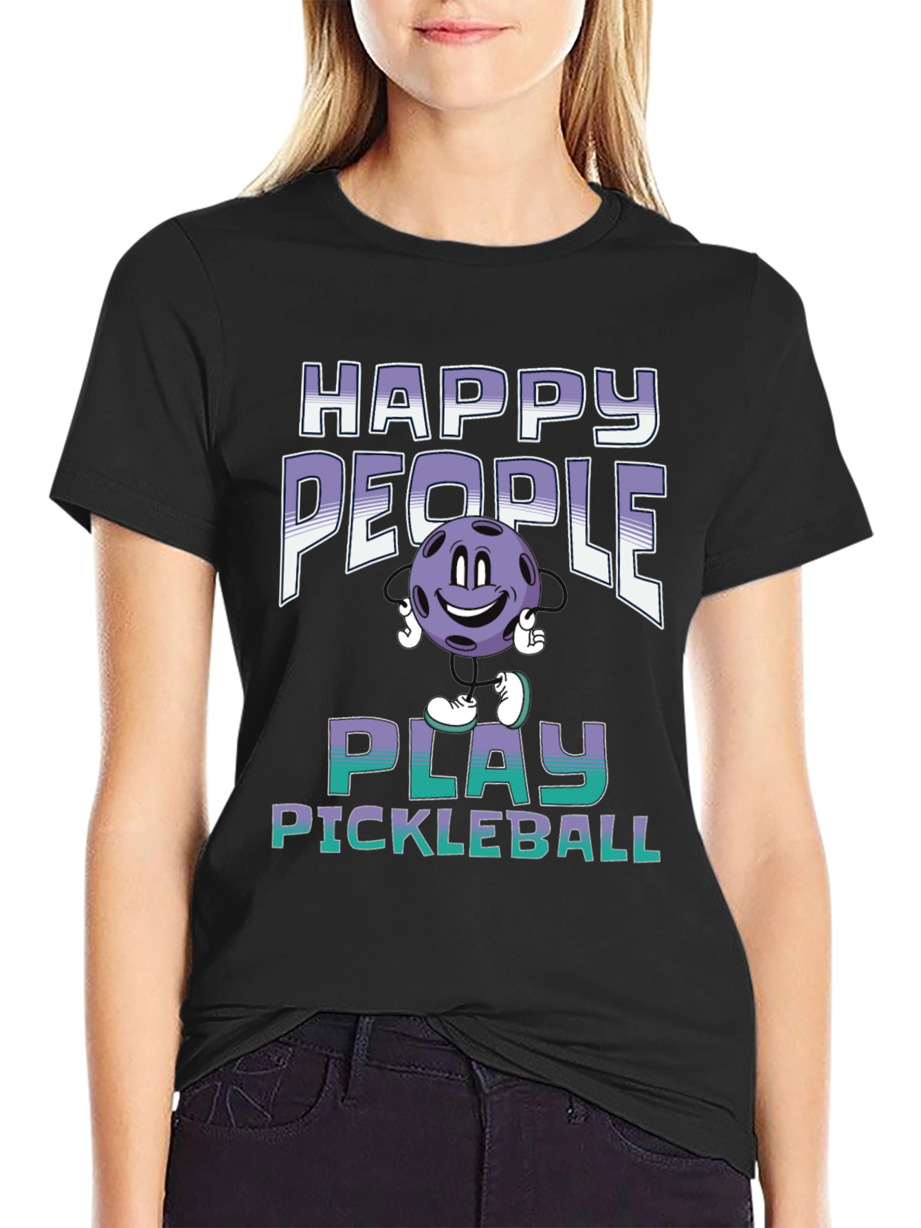 Black Happy People Play Pickleball T-Shirt view 2