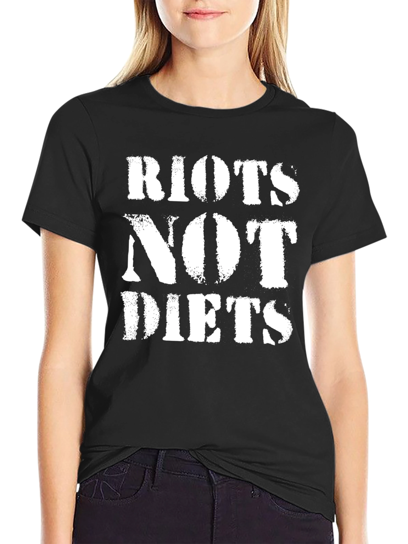Black Riots Not Diets Graphic Tee - Bold Statement T-Shirt view 2