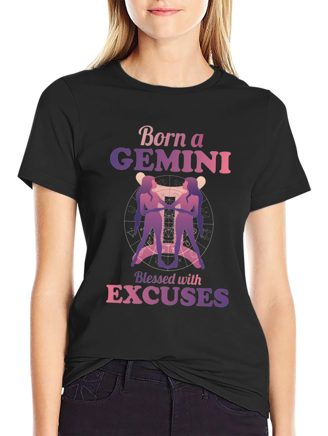 Black Born a Gemini Zodiac T-Shirt view 2