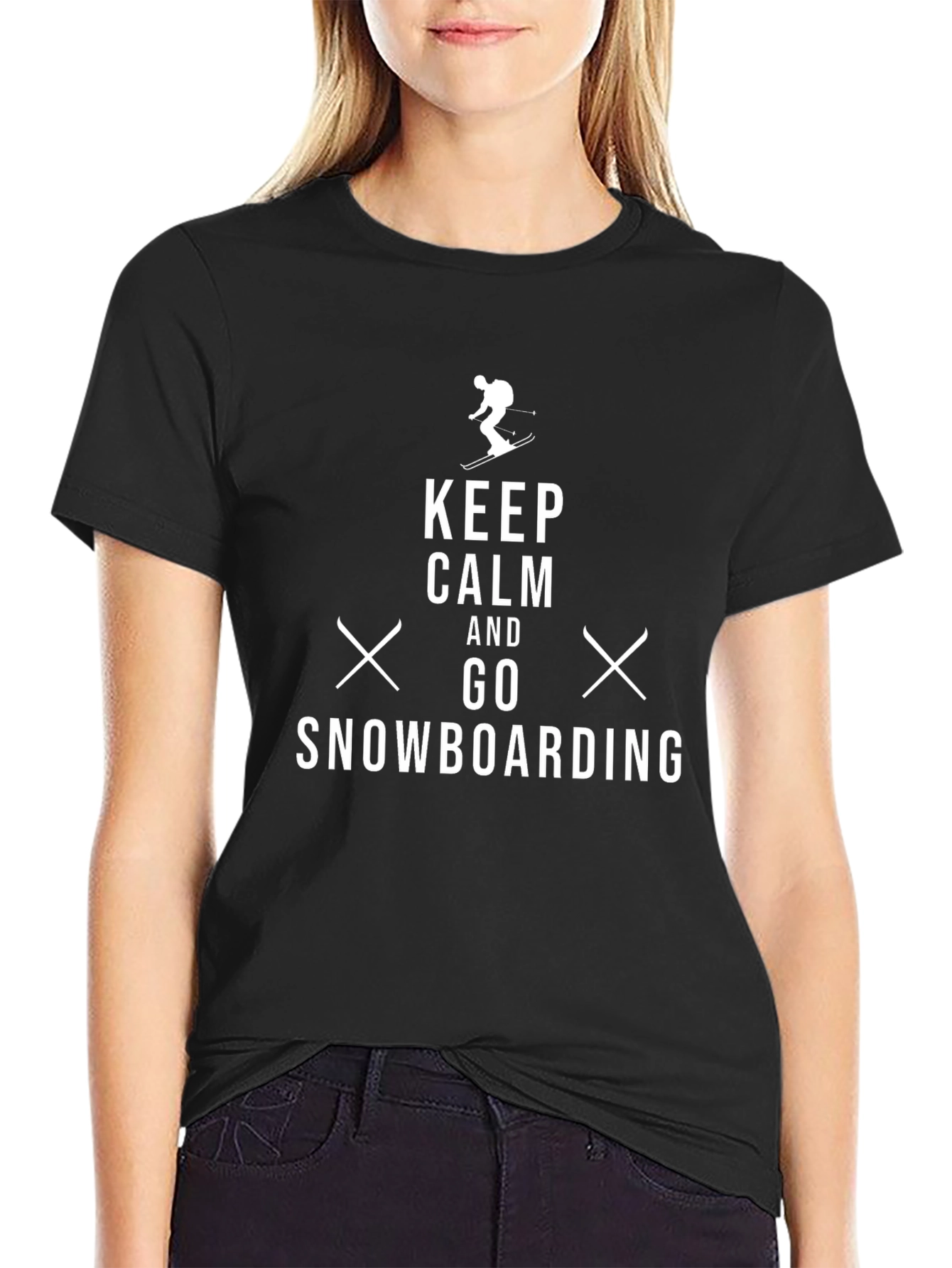 Black Keep Calm Snowboarding Black Graphic Tee view 2