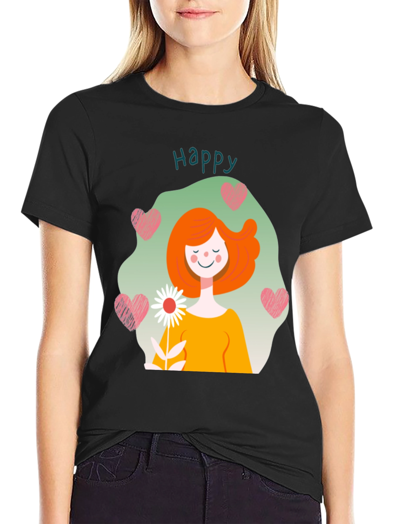 Black Happy Heart Graphic Tee - Men's Black T-Shirt view 2