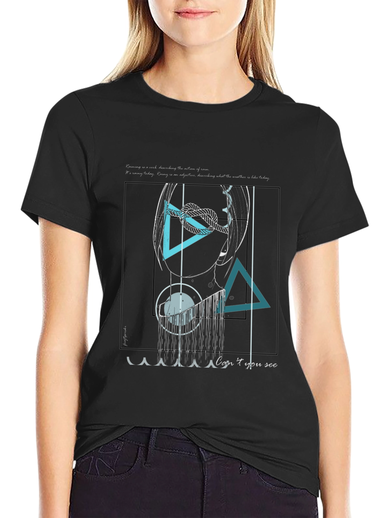 Black Abstract Geometric Graphic Black T-Shirt view 2
