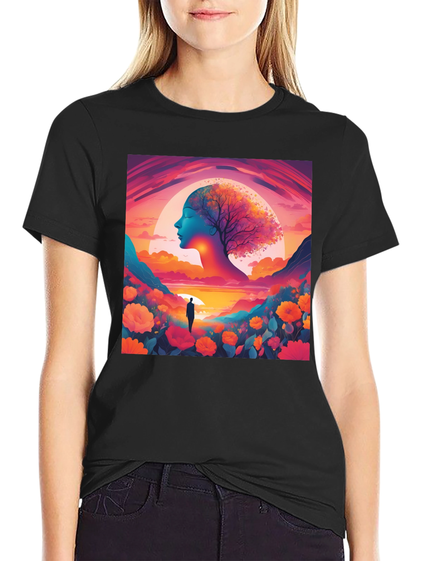 Black Nature's Dream T-Shirt - Artistic Graphic Tee view 2